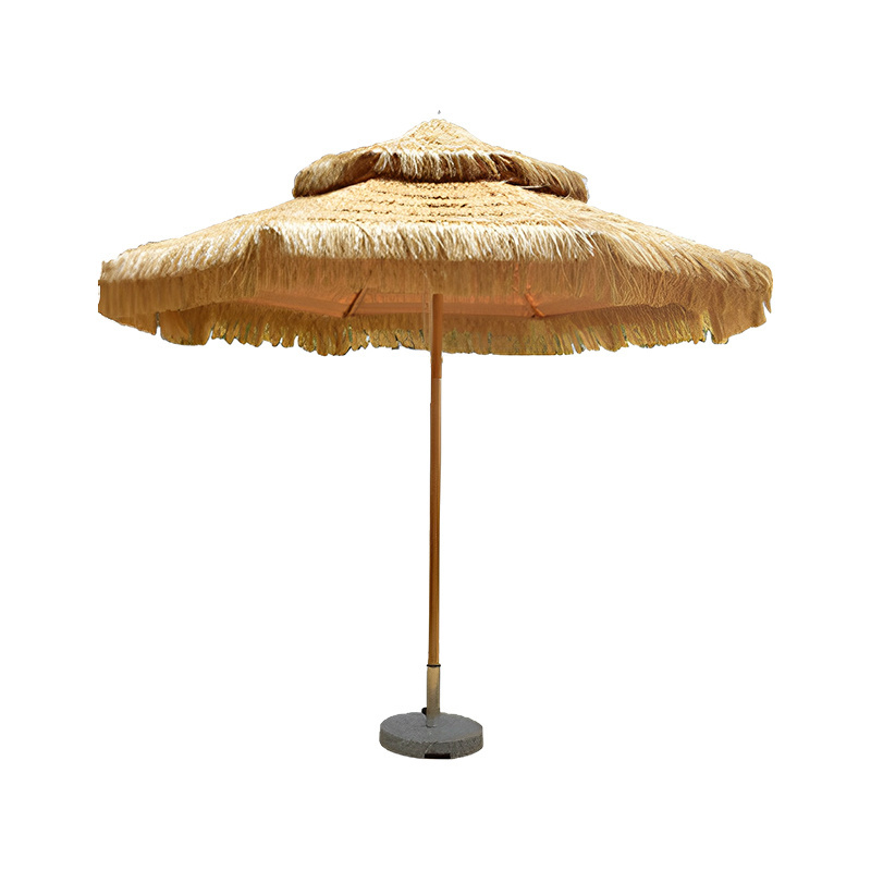 Crank Open System 8.2 Feet Beach Umbrella Tiki Thatched Hula Umbrella Straw Parasol Umbrella in Natural Retro Style