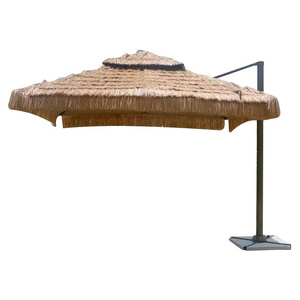 Crank Open System 8.2 Feet Beach Umbrella Tiki Thatched Hula Umbrella Straw Parasol Umbrella in Natural Retro Style