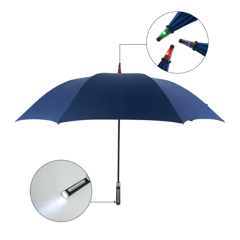 Wholesale factory windproof golf umbrella custom logo printing led light umbrella outdoor rain umbrella flashlight