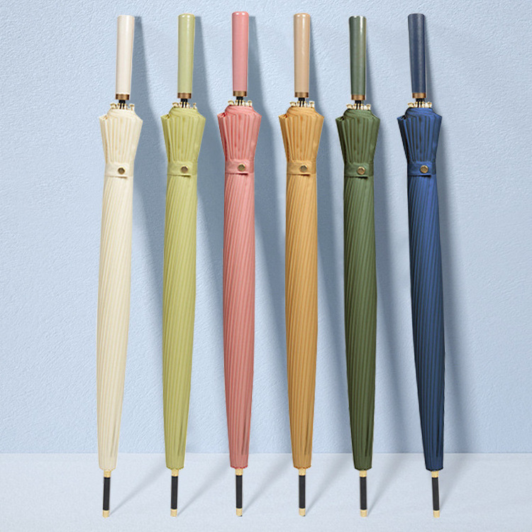 24 ribs leather handle umbrella auto open print logo business style with competitive price from china