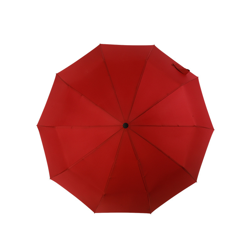 Supplier wholesale custom logo business 3 folding umbrella travel windproof red full automatic umbrella with wooden handle