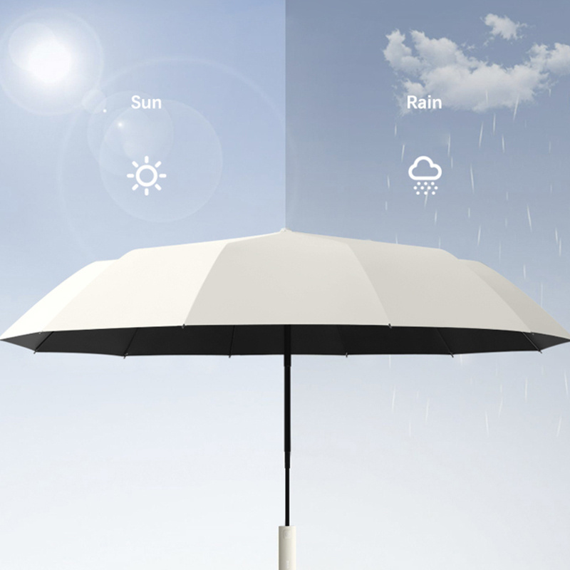 Hot sale custom logo full automatic 12K windproof black coating sunshade umbrella three fold portable sun umbrella for the rain