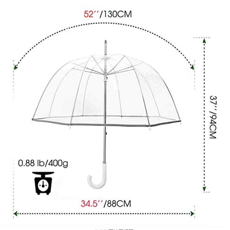 Color transparent standard size auto open long gel handle clear golf umbrella wholesale