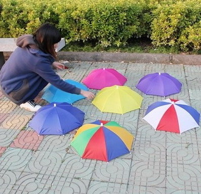 Promotional customized colorful mini foldable rain sun hard head hat umbrella