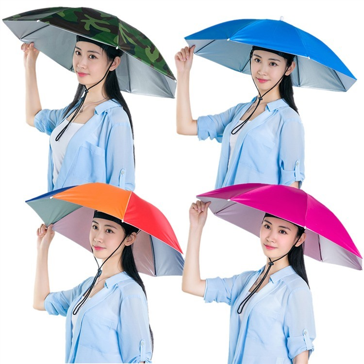 Big size hands free novelty headwear umbrella portable travel hiking beach fishing head hat uv protection fold sun umbrella