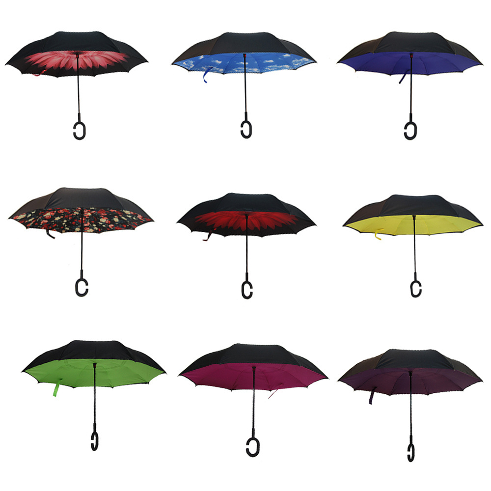 Inside Inverted Reverse Umbrella Parasol Print Customized Double Upside Down Rain Proof Customized Color Reverse Fold