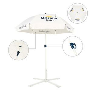 Customized small size beach umbrella fold portable sunshade white logo printed outdoor restaurant umbrella