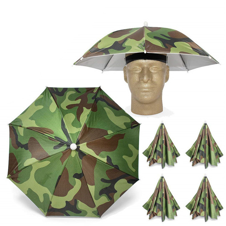 Cheap camouflage umbrella hat with logo custom print  advertising light sun umbrella for head shadow