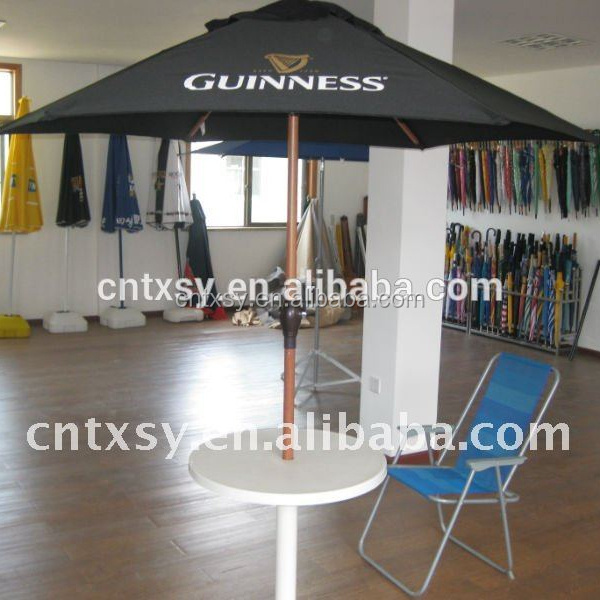 Portable wooden frame leisure ways patio advertising outdoor umbrella with plastic cup holder