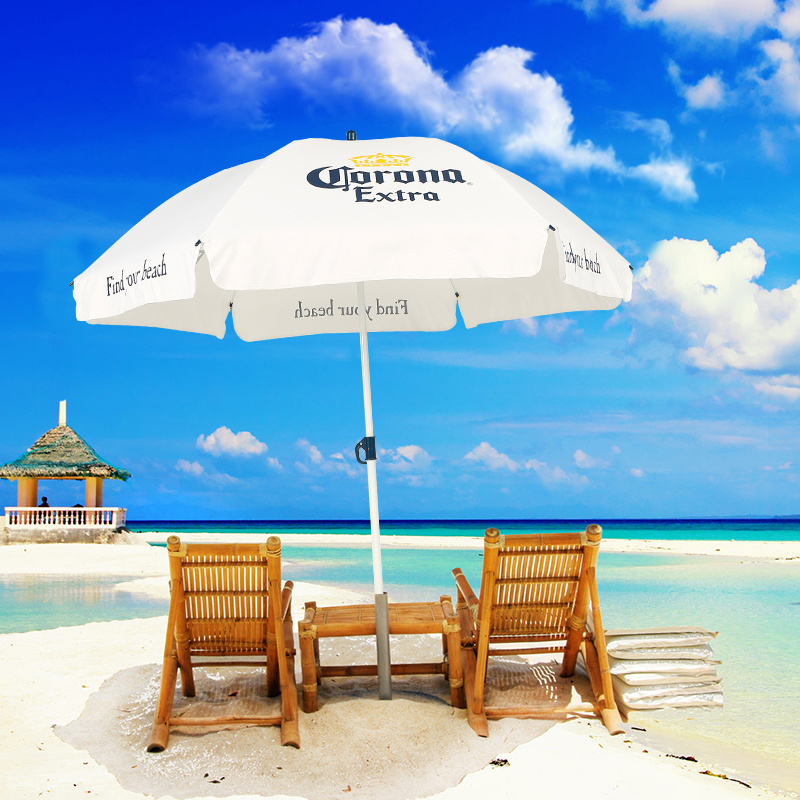 Customized small size beach umbrella fold portable sunshade white logo printed outdoor restaurant umbrella