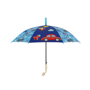 Custom cartoon children straight umbrella kid black coating sun and rain protection umbrella with plastic cute handle