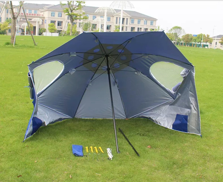 Hot sell 2.4m outdoor fishing sport shelter sun shade umbrella retail with window UV beach umbrella for sun protection