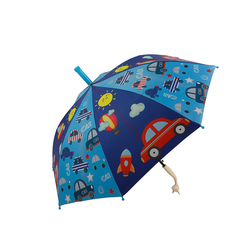 Custom cartoon children straight umbrella kid black coating sun and rain protection umbrella with plastic cute handle