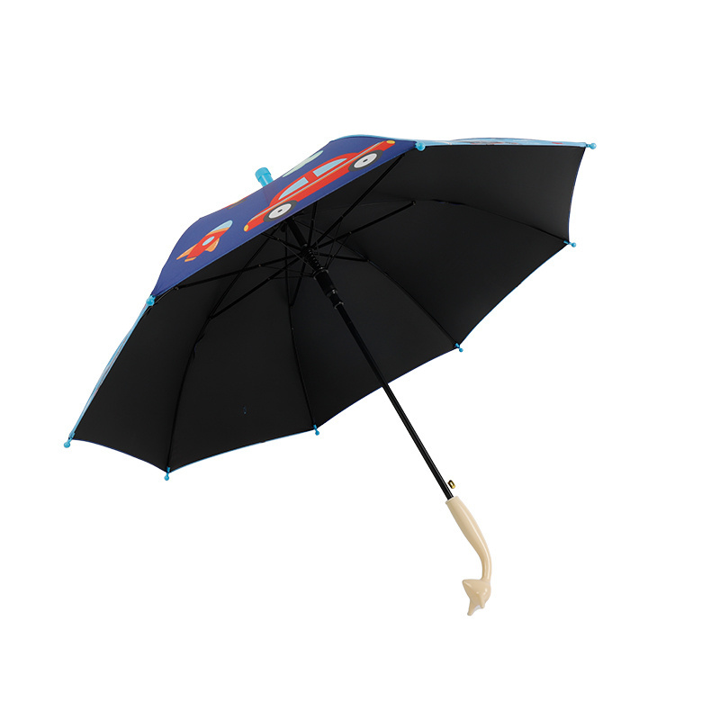 Custom cartoon children straight umbrella kid black coating sun and rain protection umbrella with plastic cute handle