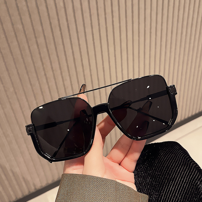 Double Beam Oversized Anti Blue Light Sunglasses Retro Half Frame Square Women's Sunglasses Shades