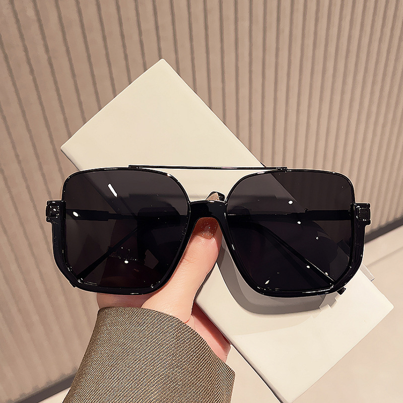 Double Beam Oversized Anti Blue Light Sunglasses Retro Half Frame Square Women's Sunglasses Shades