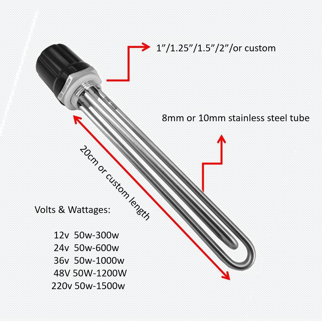 TZCX brand 12V/24V/36V/48V/220V/380V or custom solar PV  Water Immersion heater Electric tubular Heating  Element