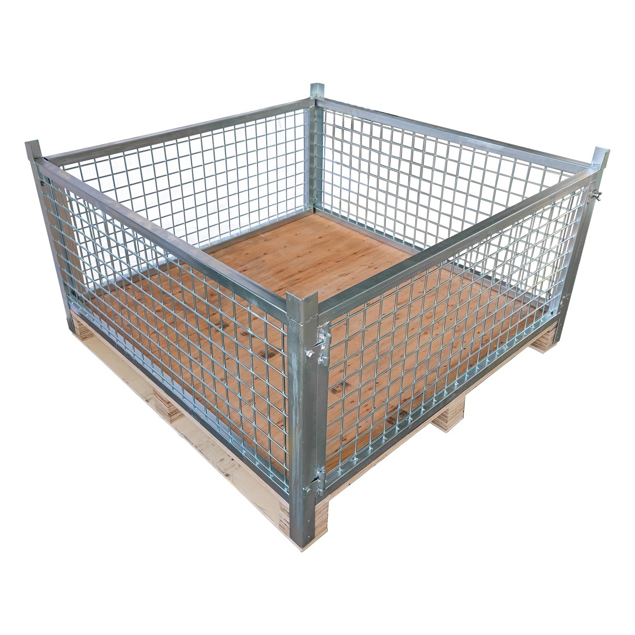 Hot Sales European Custom Collapsible Folding Welded Metal Steel Wire Mesh Pallet Wire Cage With Wooden Pallet