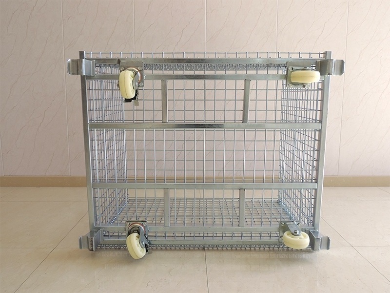 High quality 400kgs 500kgs 600kgs Collapsible galvanized roll container metal storage cages trolley rolling cart with wheels