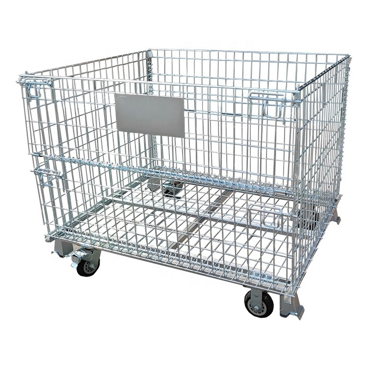 High quality 400kgs 500kgs 600kgs Collapsible galvanized roll container metal storage cages trolley rolling cart with wheels