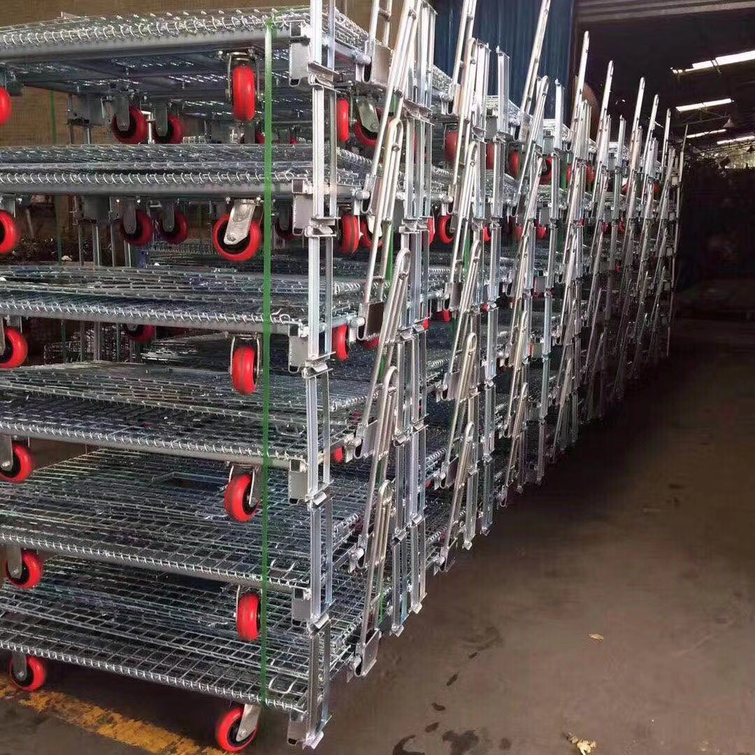 High quality 400kgs 500kgs 600kgs Collapsible galvanized roll container metal storage cages trolley rolling cart with wheels