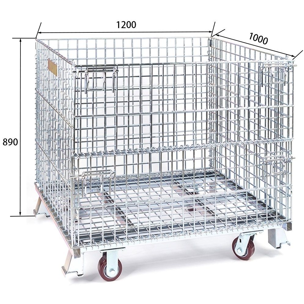 High quality 400kgs 500kgs 600kgs Collapsible galvanized roll container metal storage cages trolley rolling cart with wheels