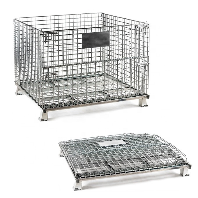 Warehouse light duty 500kg stacking folding metal galvanized wire metal pallet storage cages for sale