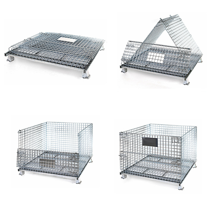 Warehouse light duty 500kg stacking folding metal galvanized wire metal pallet storage cages for sale