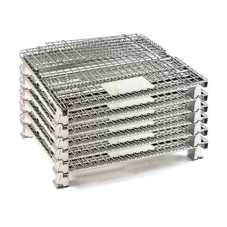 Warehouse light duty 500kg stacking folding metal galvanized wire metal pallet storage cages for sale