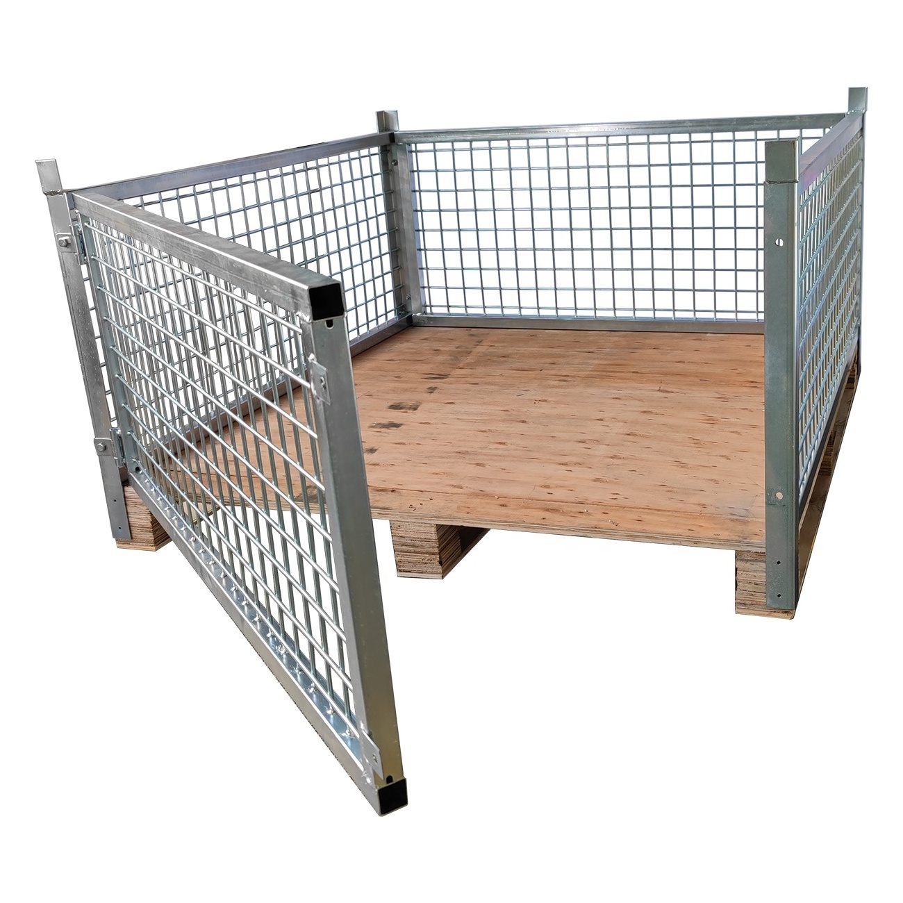 Hot Sales European Custom Collapsible Folding Welded Metal Steel Wire Mesh Pallet Wire Cage With Wooden Pallet