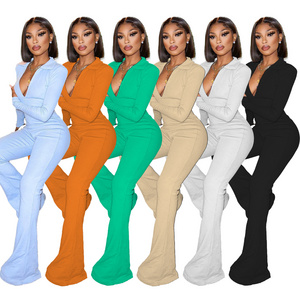 Wide Leg Rompers Long Sleeve One Piece Elegant Jumpsuit Fall Women Clothes Zipper Solid Color V Neck Jumpsuit