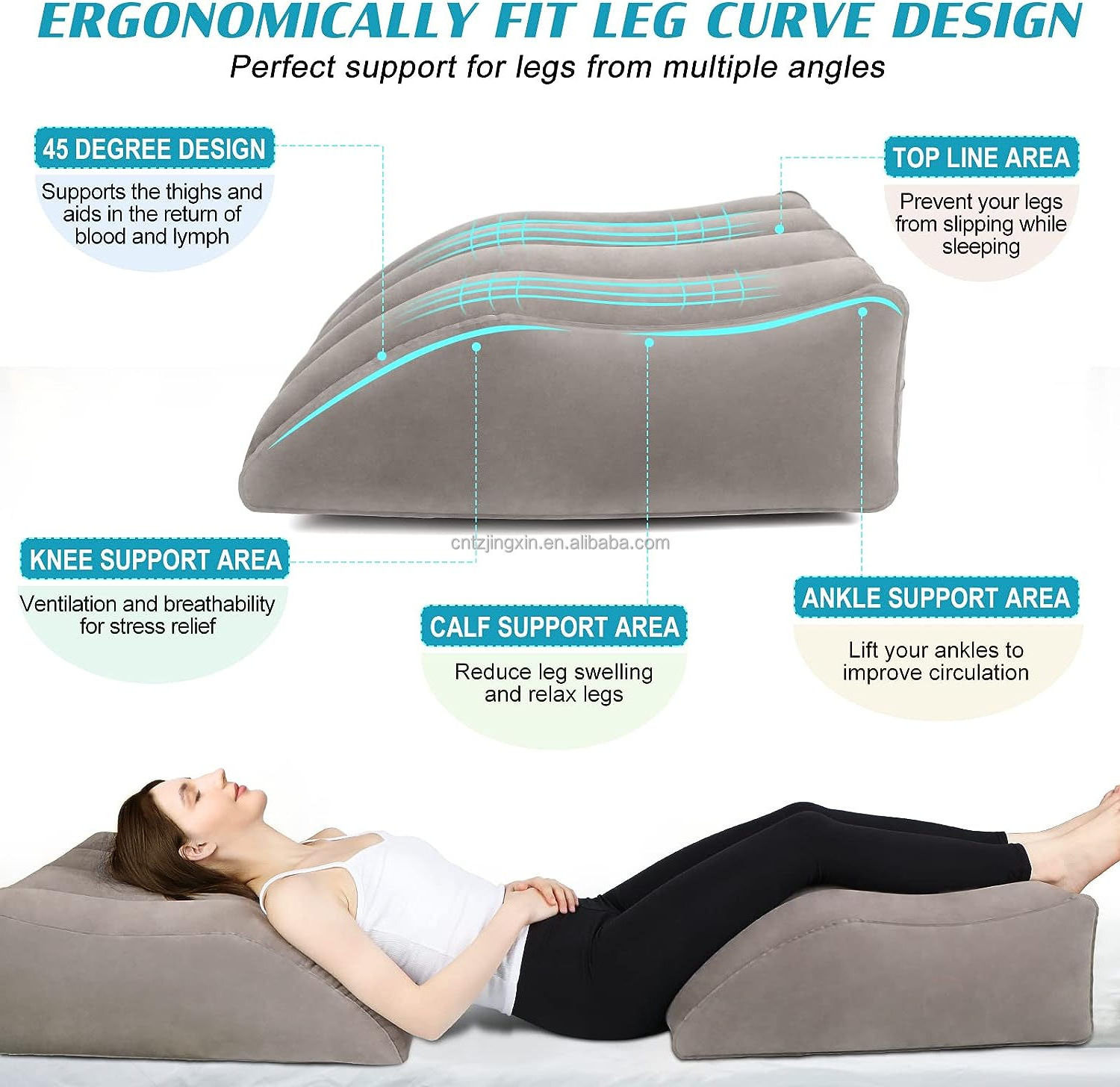 Factory Custom PVC Inflatable Sleep Wedge Pillow Leg Pillow for Leg & Back Pain Relief After Surgery Hips Feet Ankle Recovery