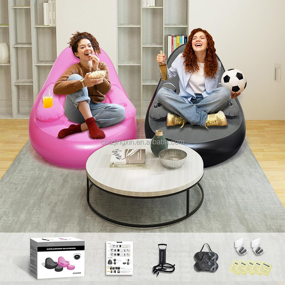 Factory customized inflatable sofa with built-in armrest cup holder suitable for camping parties and gatherings