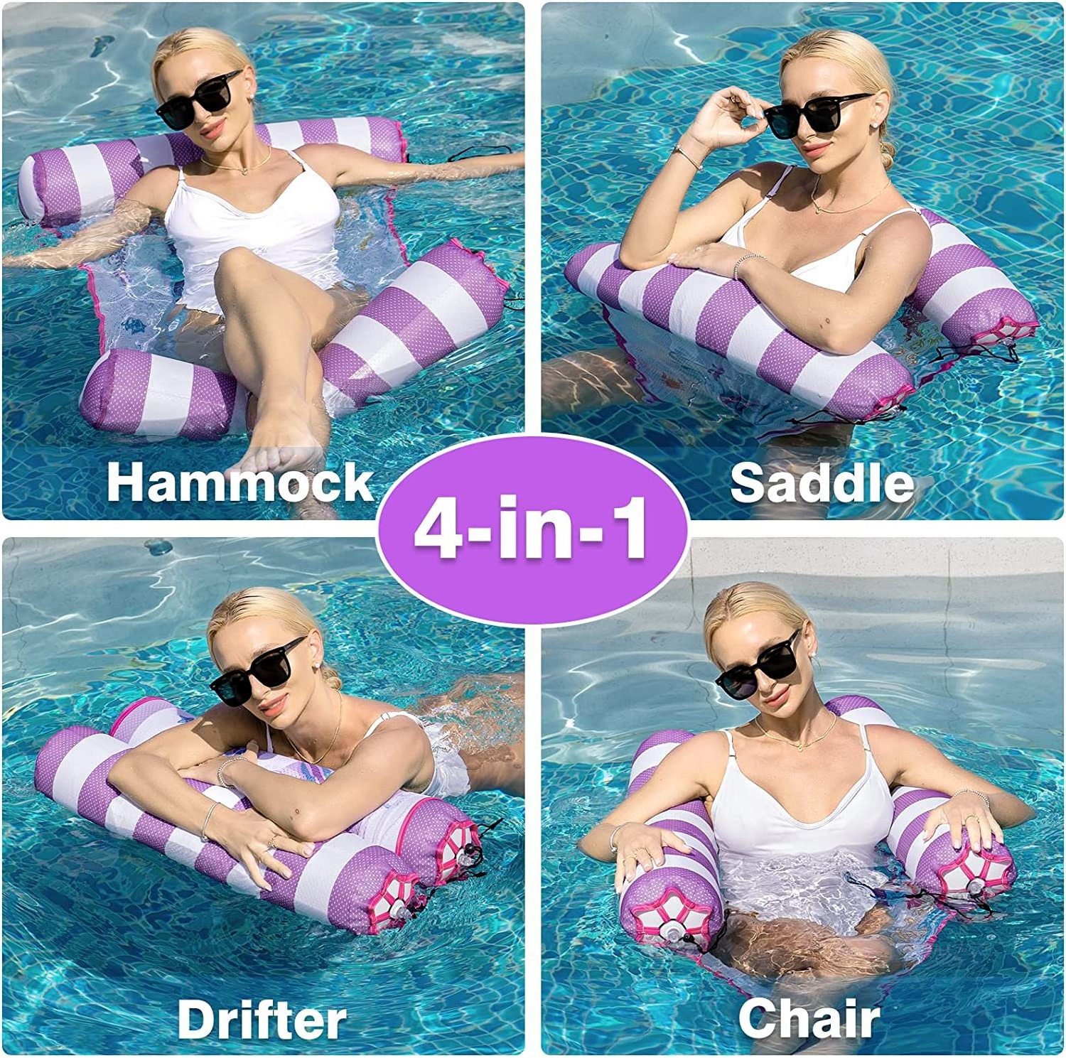 Water Hammock for Adults - Inflatable Pool Floats Multi-Purpose 4-in-1 Saddle Lounge Chair Hammock Drifter Soft Mesh