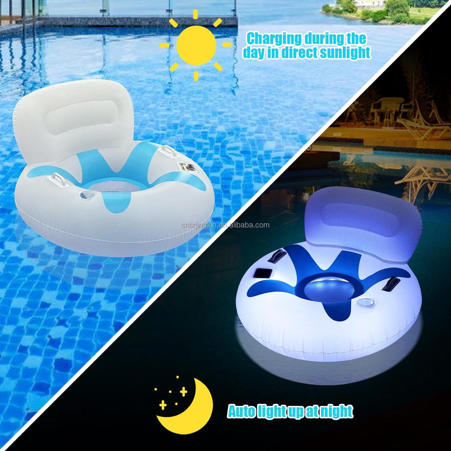 Factory customized Pool Floats Chair for Adults Solar Powered Inflatable Water Floats with Light Swimming Pool Party Lounge