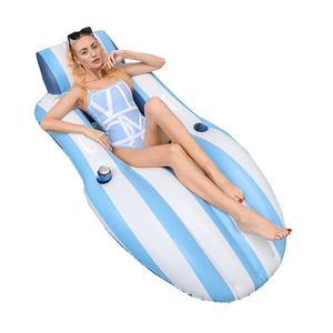 Factory Inflatable Pool Floats Stripe Tanning Lounger Floating Raft with Headrest and Cup Holder for Adults Outdoors Water