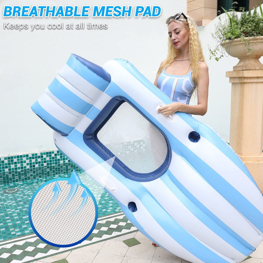 Factory Inflatable Pool Floats Stripe Tanning Lounger Floating Raft with Headrest and Cup Holder for Adults Outdoors Water