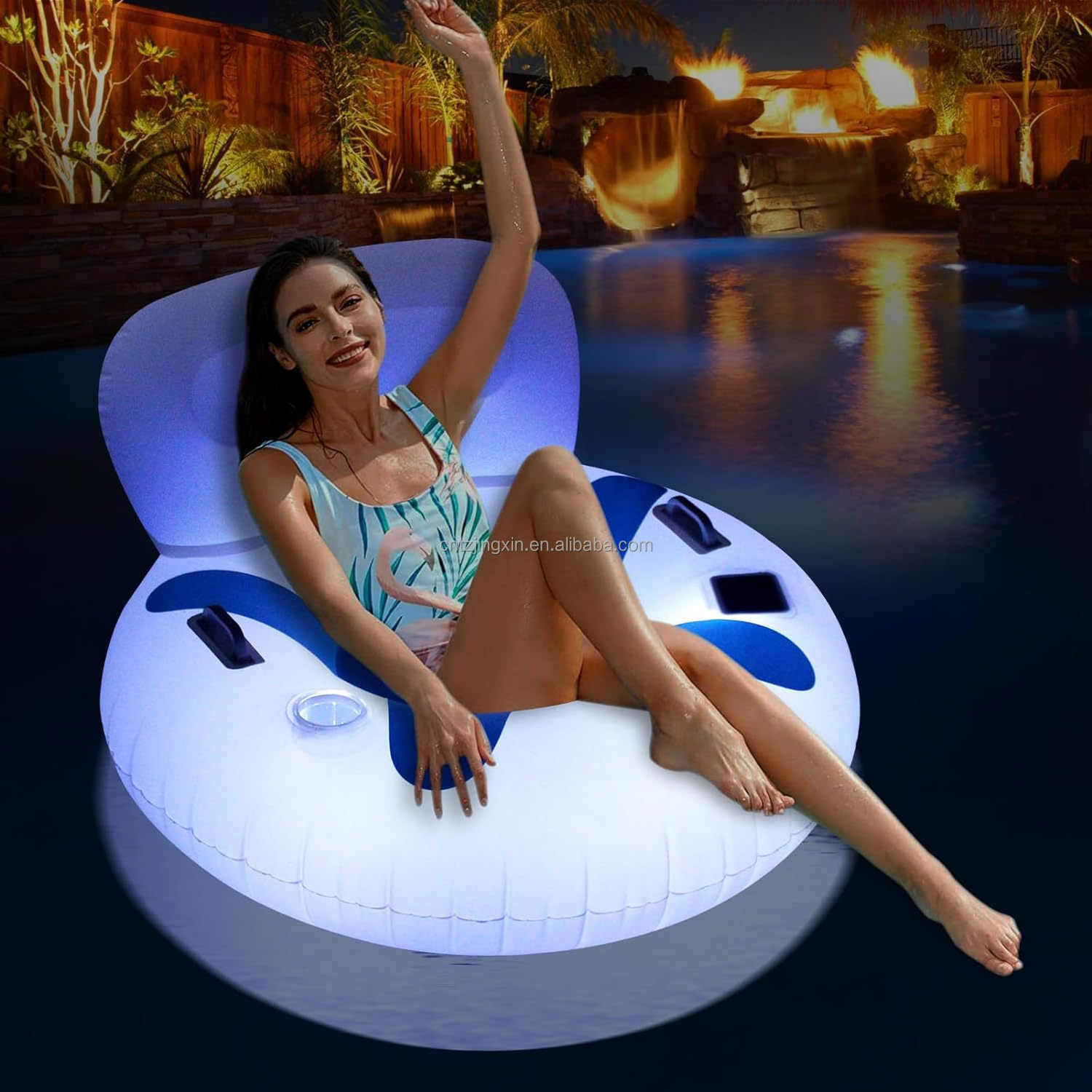 Factory customized Pool Floats Chair for Adults Solar Powered Inflatable Water Floats with Light Swimming Pool Party Lounge