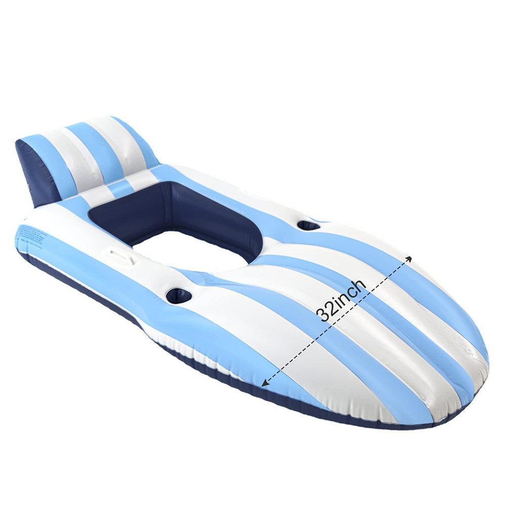 Factory Inflatable Pool Floats Stripe Tanning Lounger Floating Raft with Headrest and Cup Holder for Adults Outdoors Water