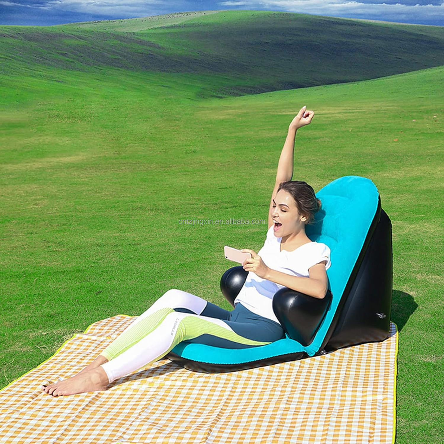 Factory customized PVC Inflatable Armrest Lounge Chair Couch Foldable Air Chair Lazy Couch for Gaming Reading Indoor Outdoor