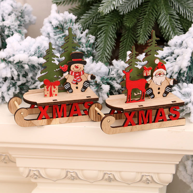 2024 new Christmas Wooden DIY Sled Car Decoration Wooden Christmas Tree DIY Ornaments Christmas Santa Claus Decorations for Xmas