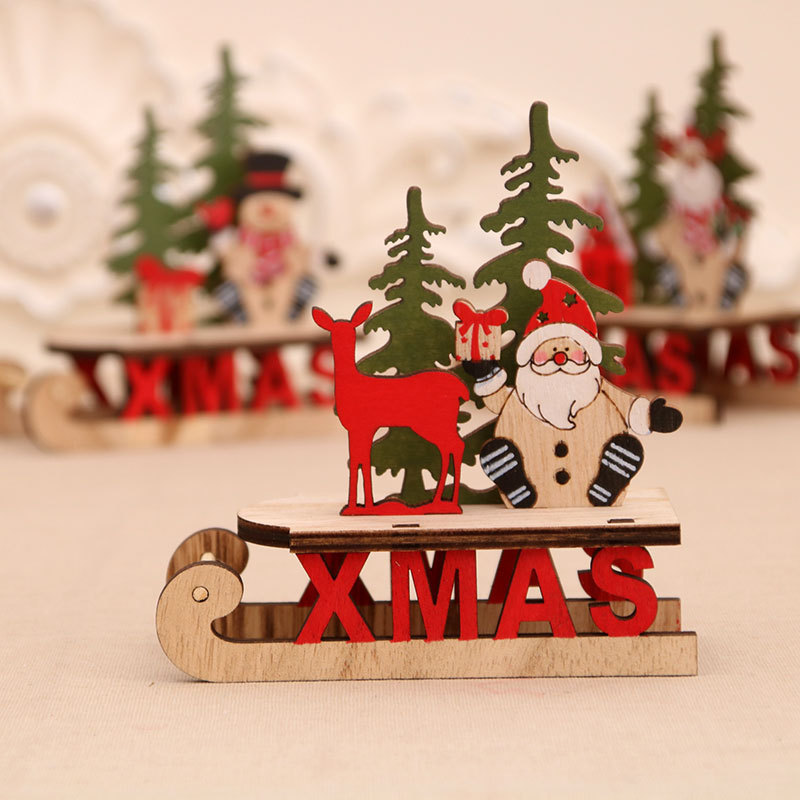 2024 new Christmas Wooden DIY Sled Car Decoration Wooden Christmas Tree DIY Ornaments Christmas Santa Claus Decorations for Xmas