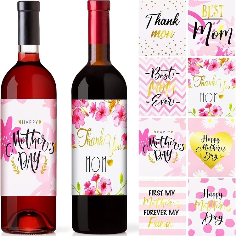 Creative Gold Stamping Decorative Mother's Day Theme Private Wine Champagne Bottle Body Sticky Label For Bottles