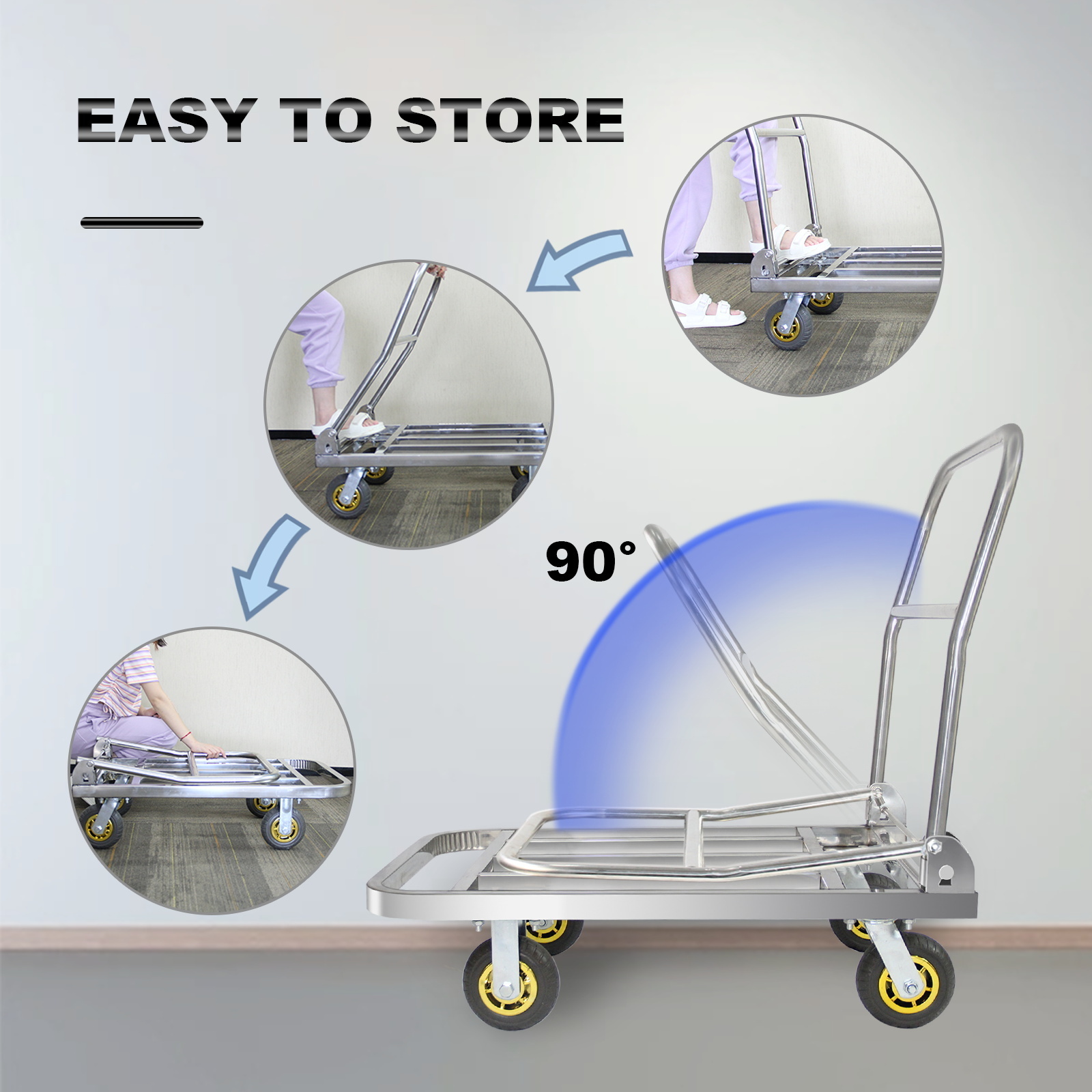 Uholan SUST-300 Square Tube Stainless Steel Platform Hand Cart Trolleys Capacity 300kg