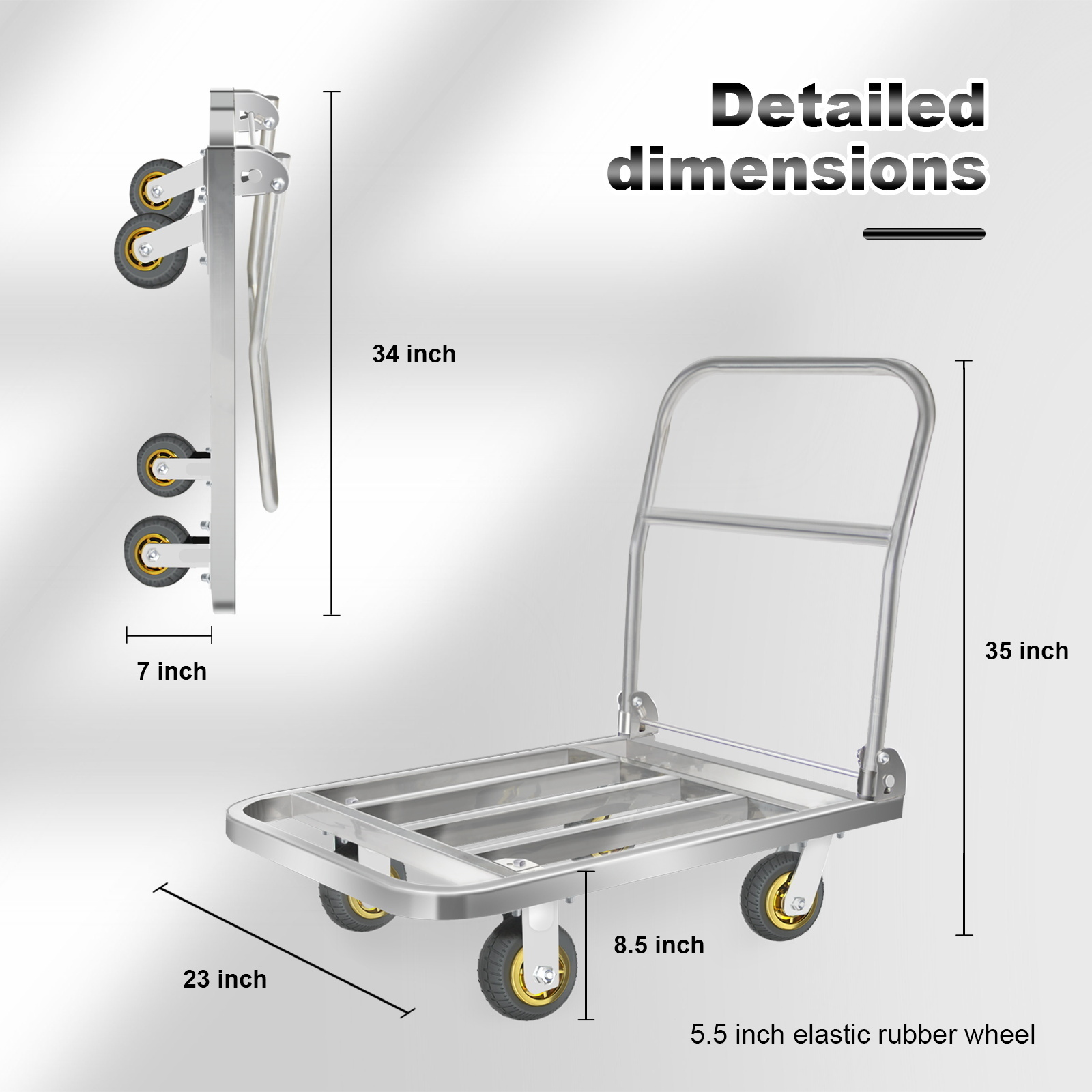 Uholan SUST-300 Square Tube Stainless Steel Platform Hand Cart Trolleys Capacity 300kg