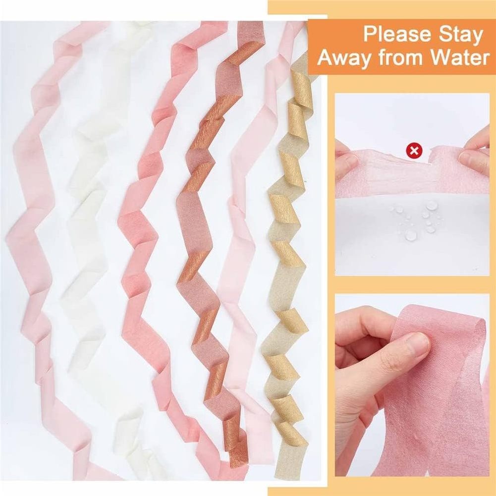 6pcs Pink Theme Disposable Wedding Birthday Party Wall Hanging Background Decoration Creped Paper Crepe Streamer Roll Set