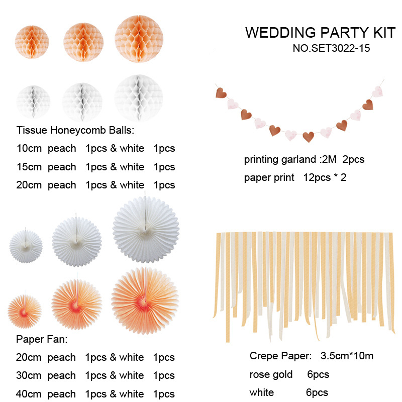 wholesale party bridal shower supplies for wall decoration Include crepe paper streamer honeycomb ball and paperfan