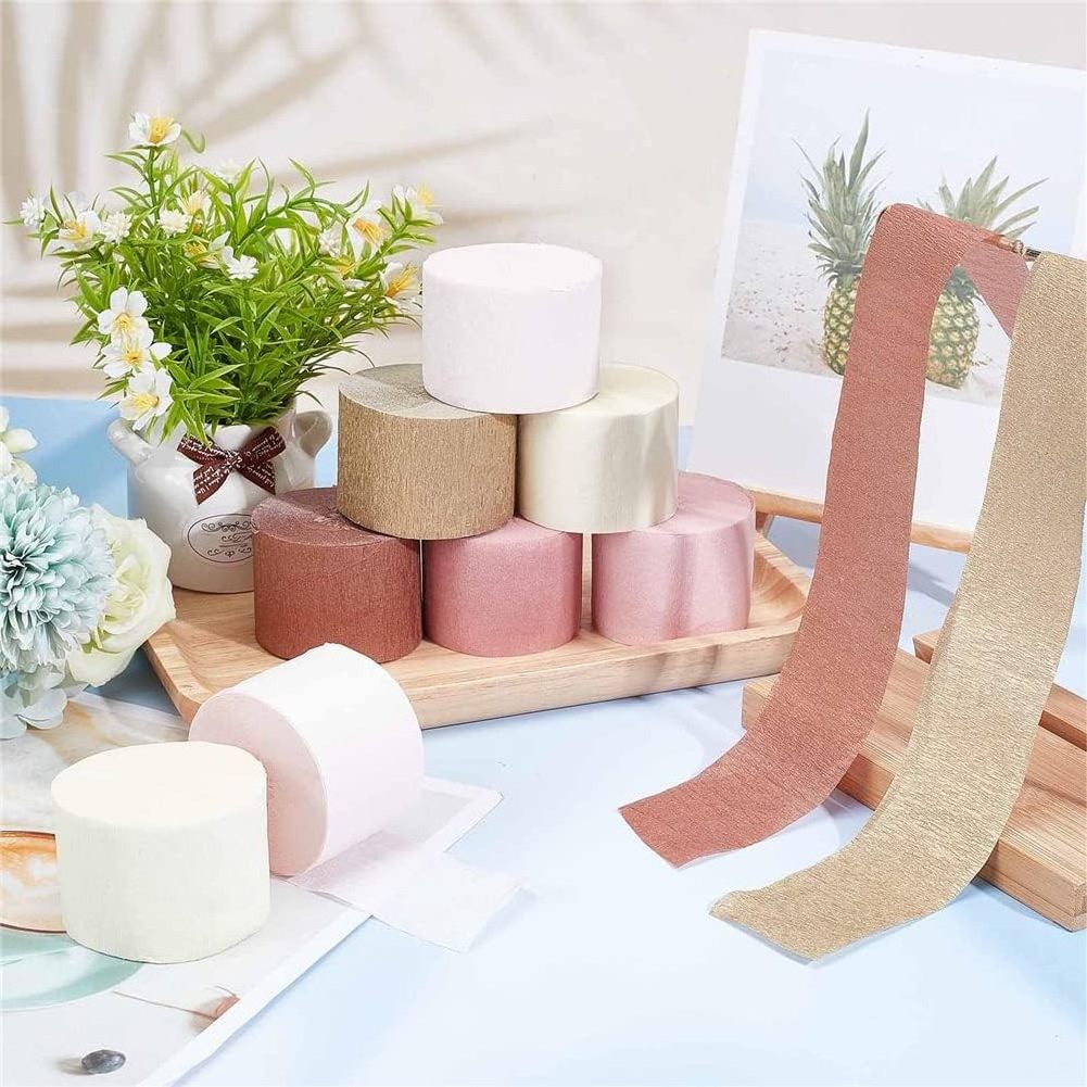 6pcs Pink Theme Disposable Wedding Birthday Party Wall Hanging Background Decoration Creped Paper Crepe Streamer Roll Set