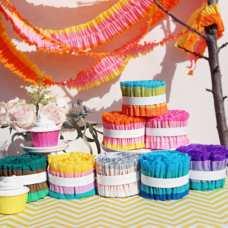 Custom Macaron Crepe Paper Home Party Wall Decorations Birthday Wedding Party Background Fringed Crepe Streamers