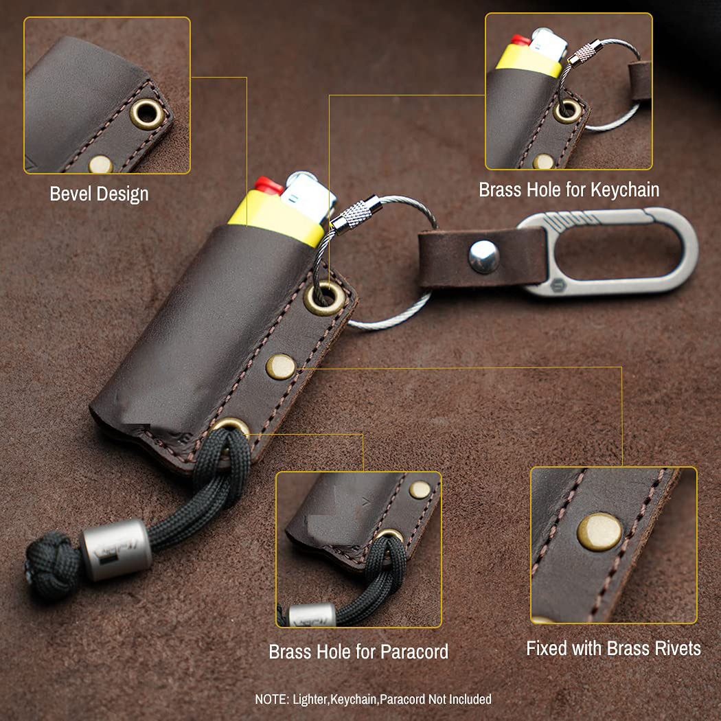 Lighter Holder for BIC J3/J5  Leather Lighter Case Genuine Leather Lighter Pouch Case with Brass Hole for Keychain